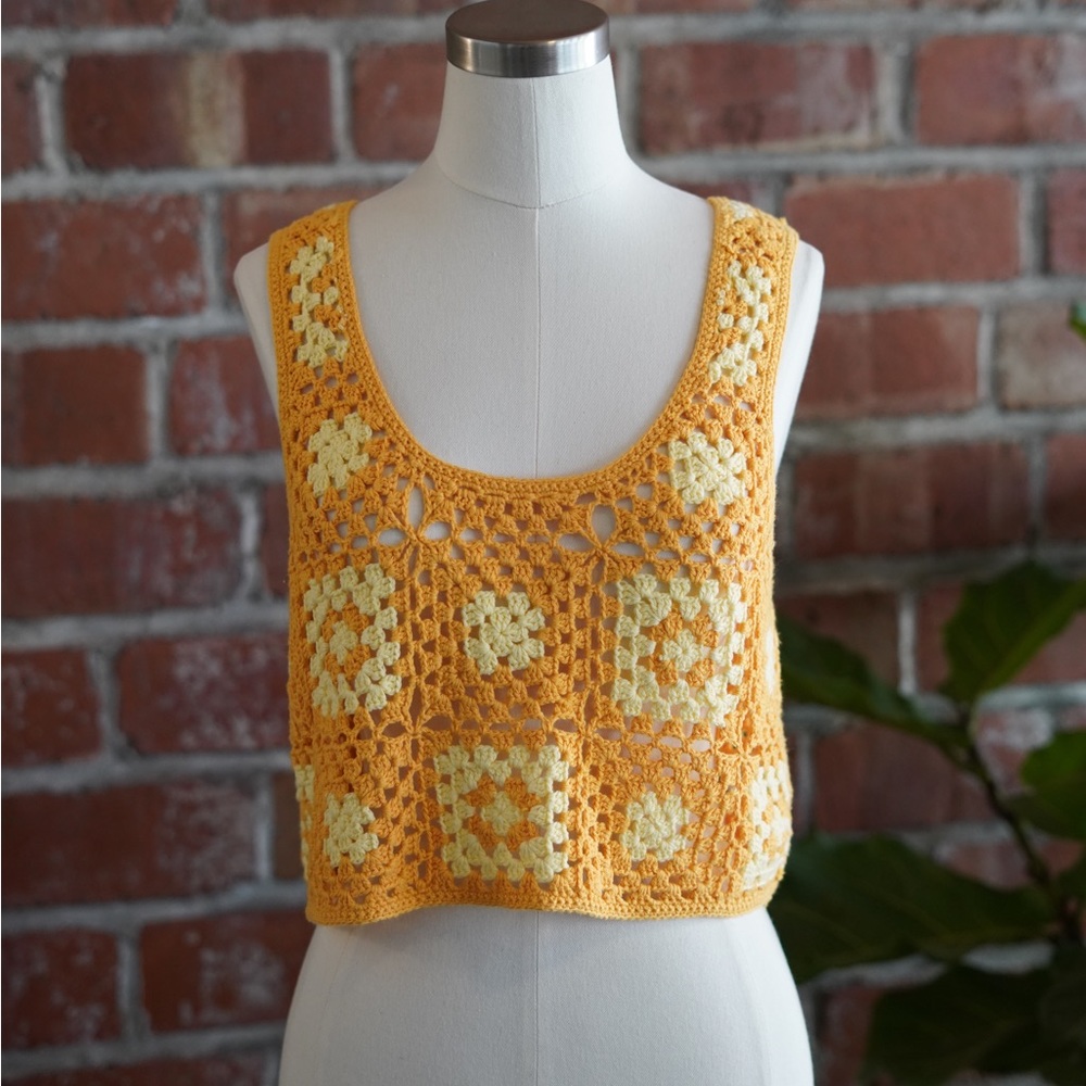 Yellow Floral Crochet Forever 21 Crop Top